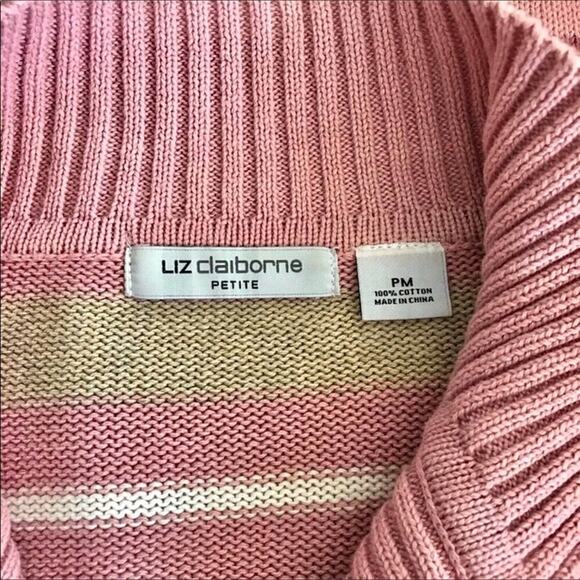 Liz Claiborne Pink Cowl Neck Sweater Cozy 100% Cotton Striped - Picture 5 of 5